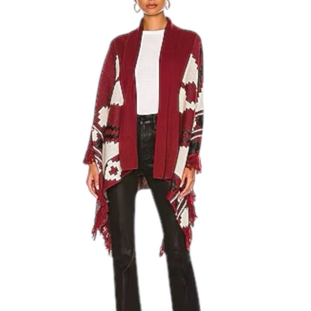 L’AGENCE Austin Jacquard Cape in Dark Red, Ivory, & Black